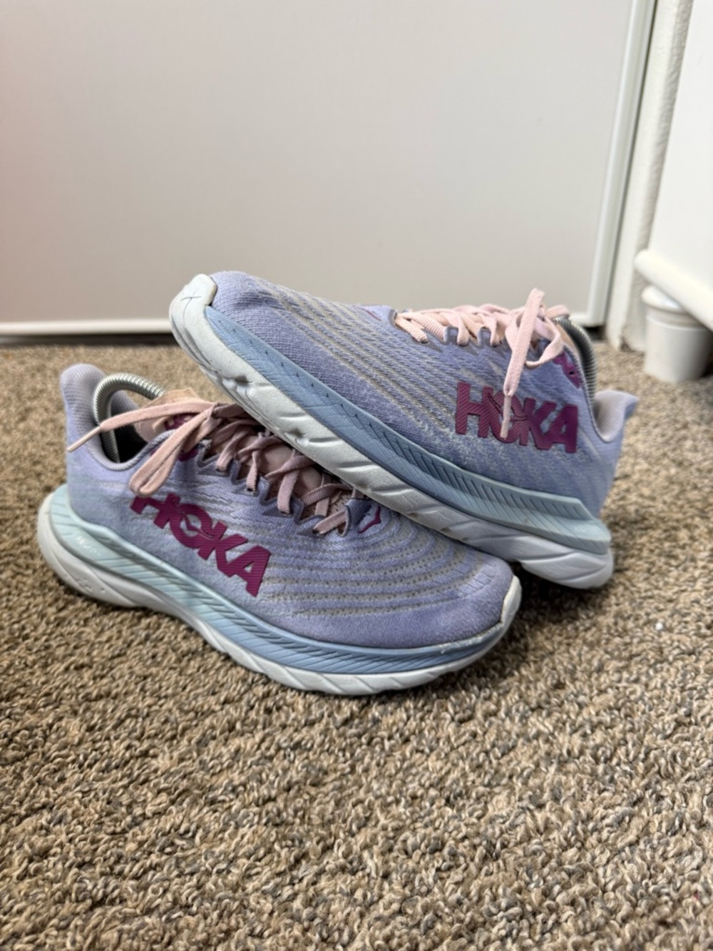 HOKA one one mach 5 Lavender Running Shoes with Pink Accents